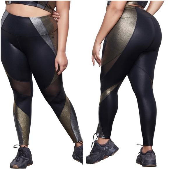 Good American Pants - GOOD AMERICAN NWT BONDED MESH CURVE LEGGINGS METAL
